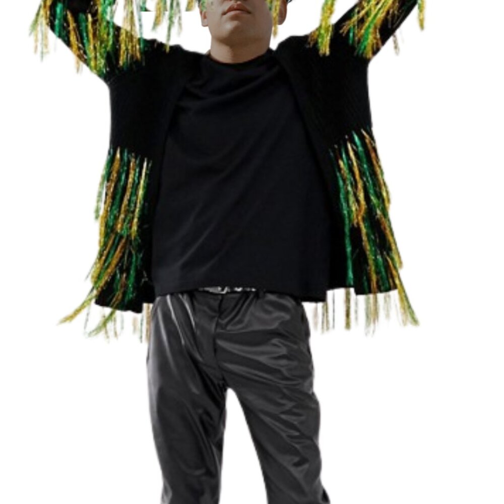 ASOS Black Knitted Cardigan XL Metallic Fringe Tassels